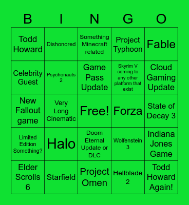 Microsoft E3 2021 Bingo Card