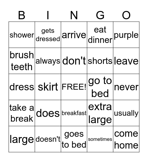 Vocabulary Bingo Units 6/7 Bingo Card