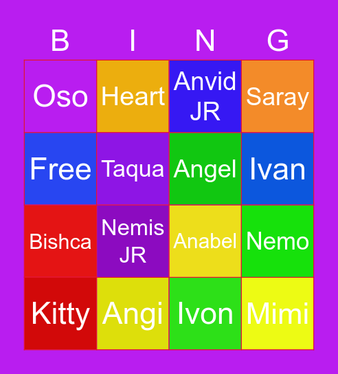 my Favorite things Bingo Card