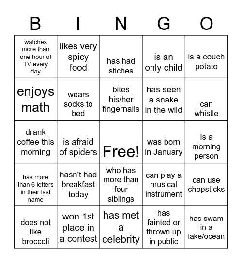 Find Someone Who Bingo Card