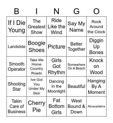 Music Bingo 55 Bingo Card