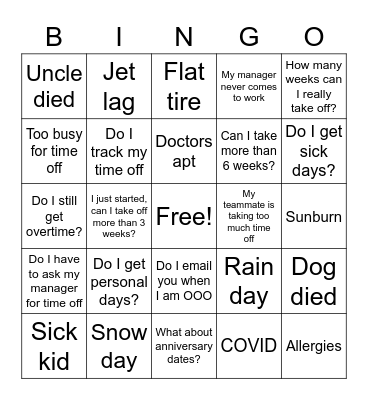 Unlimited! Bingo Card