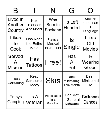RELIEF SOCIETY BINGO Card