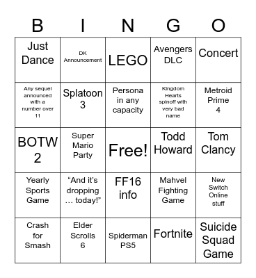 E3 Bingo Card