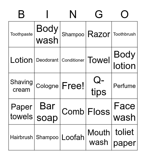 Hygiene Bingo Card