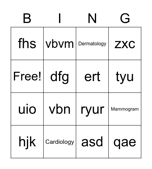 Out of Facility Appointment Bingo Card
