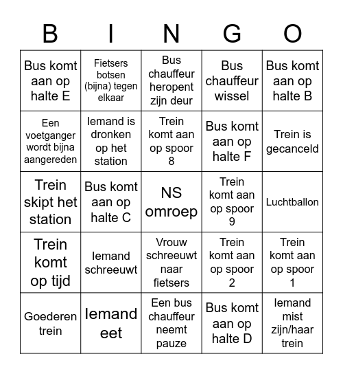 Stations Bingo Card