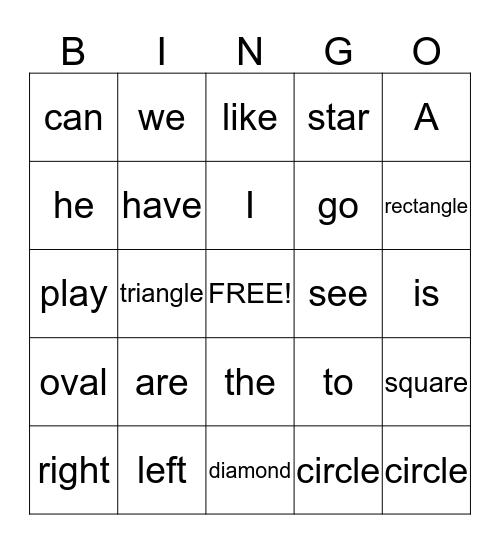 Word Bingo Card