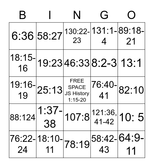 Doctrine & Covenants Bingo Card