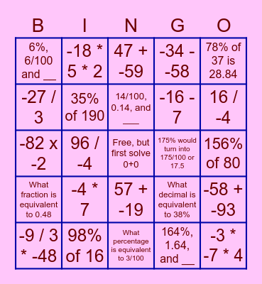Bingo Mafs, 7th grade Bingo Card