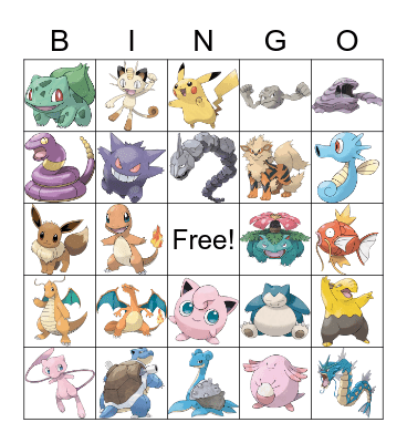 Pokemon Bing Bingo Card