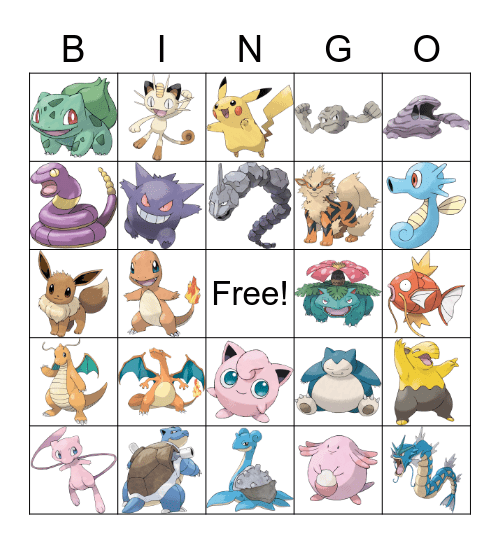 Pokemon Bing Bingo Card
