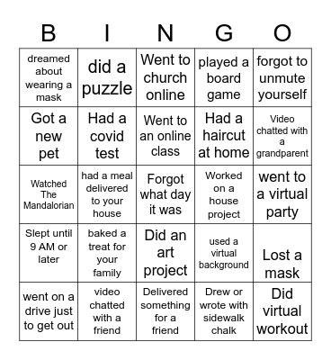 Covid-19 Bingo Card