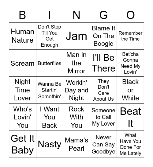 The Jacksons Bingo Card