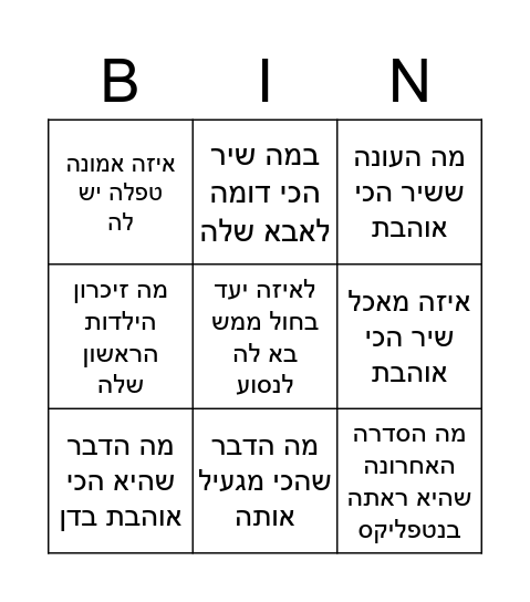 shir's quiz Bingo Card