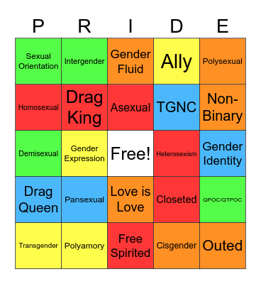 Pride Newtopia Bingo Card