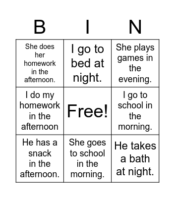 Daily Routine Bingo Card