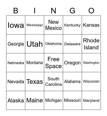 states bingo Card