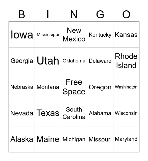 states bingo Card