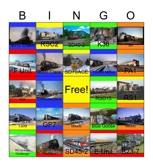 Atchison,Topeka and Santa Fe, Denver and Rio Grande Western and Union Pacific Bingo Card