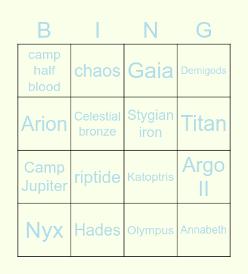 House of Hades (percy Jackson) Bingo Card