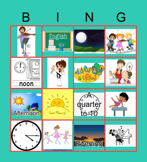 Weekly Activities Bingo Card