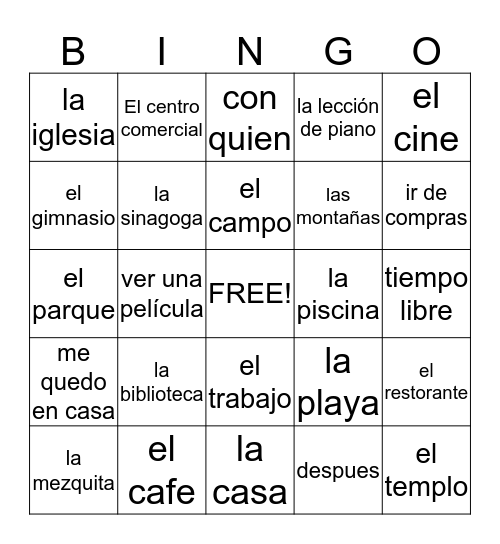 Chapter 4A  Bingo Card