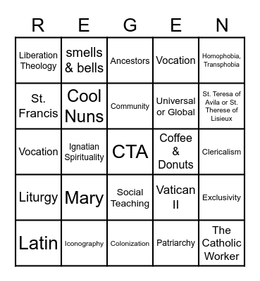 Re/Generation Bingo :D Bingo Card