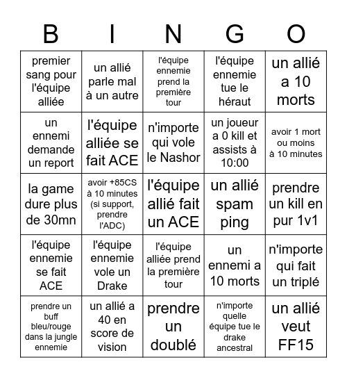 Bingo LoL ! Bingo Card