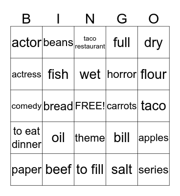 Spanish Bingo Card