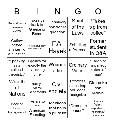 JACOB LEVY LECTURE Bingo Card