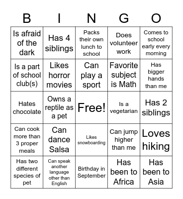 Icebreaker Bingo Card
