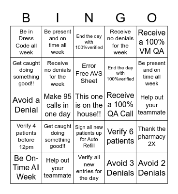 Customer Service Bingo Card