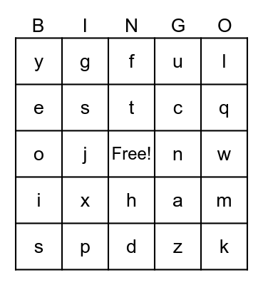 Letter Sounds Bingo Card