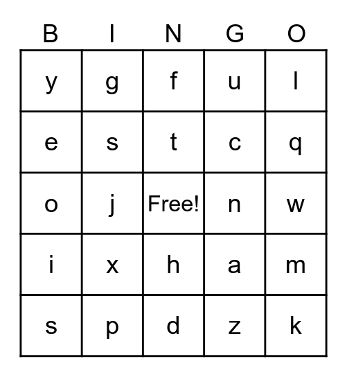 Letter Sounds Bingo Card