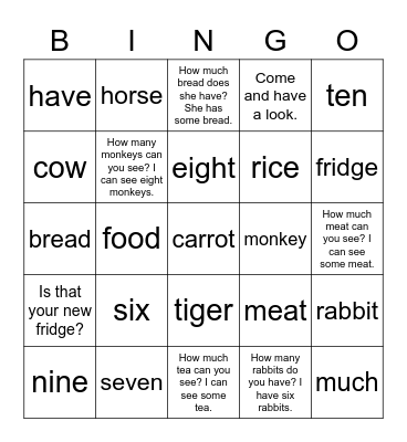 Lesson 31 & Lesson 32 Bingo Card