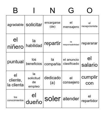 Unidad 5 Bingo Card