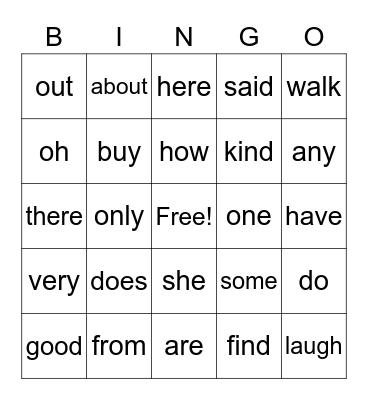SuperKids - Sight Words Bingo Card