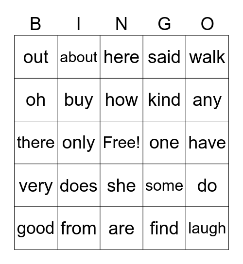 SuperKids - Sight Words Bingo Card