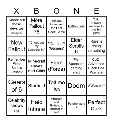 E3 2021 Bingo - Microsoft/Bethesda Bingo Card