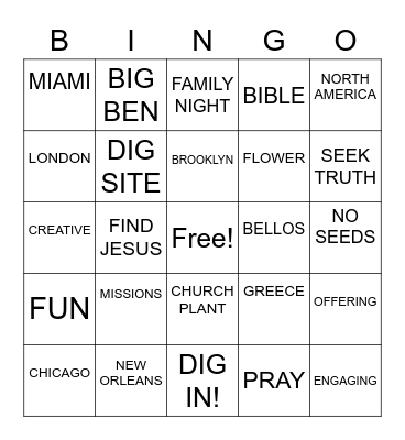 DESTINATION DIG - MISSIONS! Bingo Card