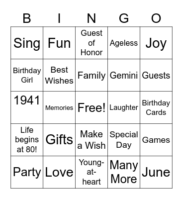 HAPPY BIRTHDAY!!! Bingo Card