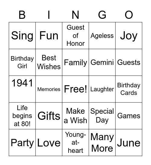 HAPPY BIRTHDAY!!! Bingo Card