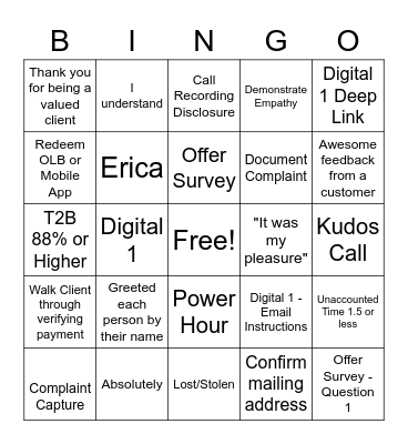 Raising Bar on Client Care Bingo Card