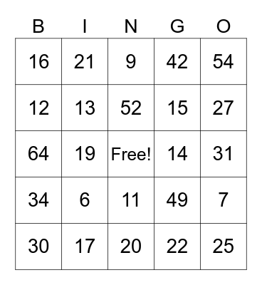 Division Bingo!!! Bingo Card