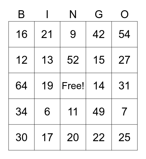 Division Bingo!!! Bingo Card