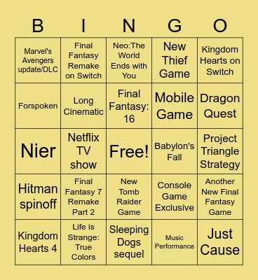 Square Enix E3 2021 Bingo Card