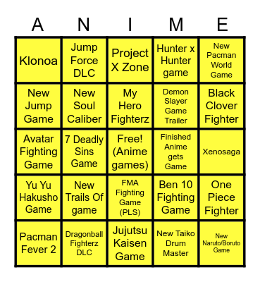 Bando Namco Bingo Card