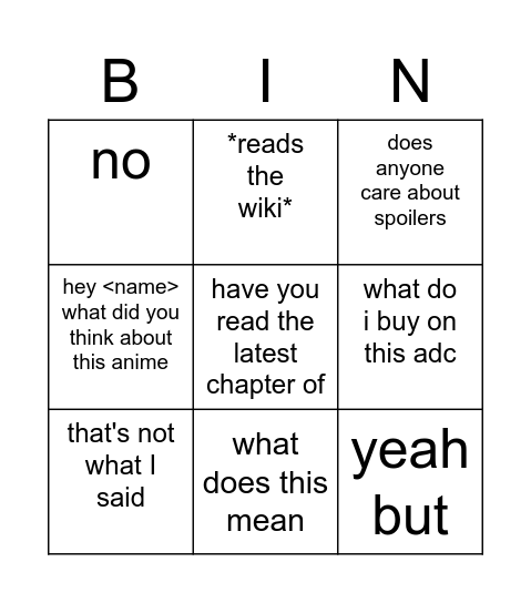 Untitled Bingo Card