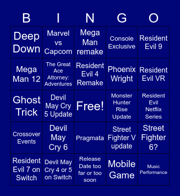 Capcom E3 2021 Bingo Card